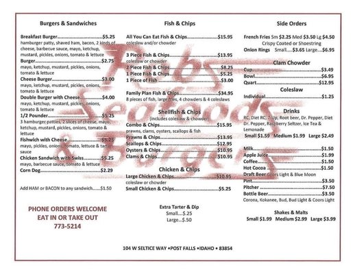 Menu photo 1 Rob's Seafoods & Burgers Post Falls, ID