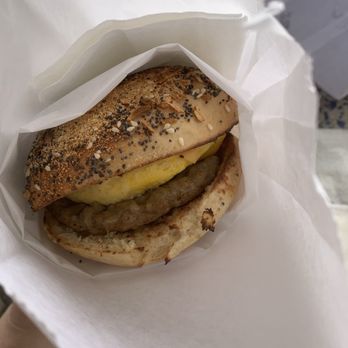 Donuts Plus - Sausage egg cheese everything bagel sandwich - Donuts Near Me - Simi Valley, California