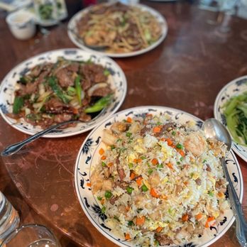 Great China - Left to right: Combination Chow Mein, Mongolian Beef, Combination Fried Rice - Chinese Near Me - Berkeley, California