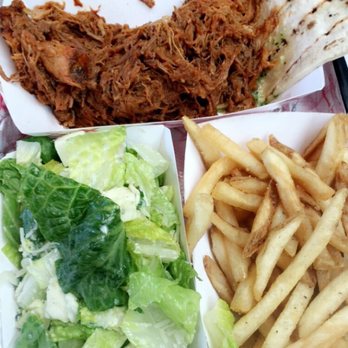 Joe's Farm Grill - BBQ pulled pork with a side or Caesar salad and french fries! This is a must try! Loved it! - American Near Me - Gilbert, Arizona