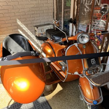 Tirebiter Brewery - A  clean Vespa and side car is a homage to the one of the owner's best friend, surfer buddy-- Pudge the surfing bulldog (google him). - Breweries Near Me - Los Angeles, California