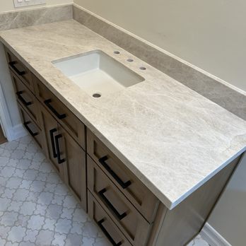 Marble Yard - Another view of the Taj Mahal counter top in the upstairs bathroom. - Kitchen & Bath Near Me - Costa Mesa, California Marble Yard - Another view of the Taj Mahal counter top in the upstairs bathroom. - Kitchen & Bath Near Me - Costa Mesa, California