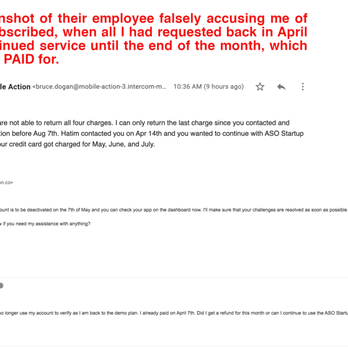 MobileAction - Latest screenshot of their employee falsely accusing me of having re-subscribed - Marketing Near Me - San Francisco, California MobileAction - Latest screenshot of their employee falsely accusing me of having re-subscribed - Marketing Near Me - San Francisco, California
