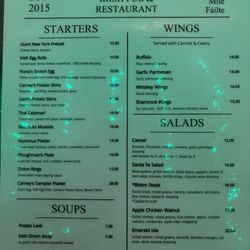 Carney's Irish Pub & Restaurant - 1st side of menu
