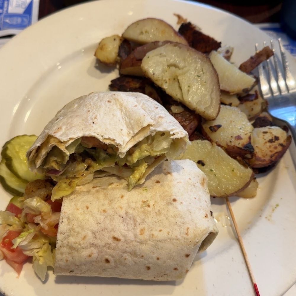 Baja Wrap and home fries Baja Wrap and home fries