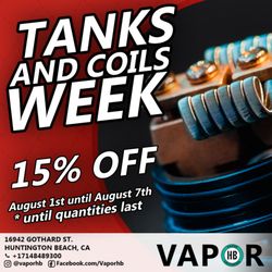Vapor HB - Tanks and coils discount for the week beginning august 1st, 2022.