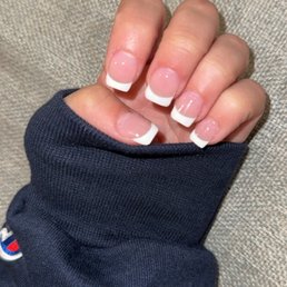 Acrylic gel nails with painted on French tip