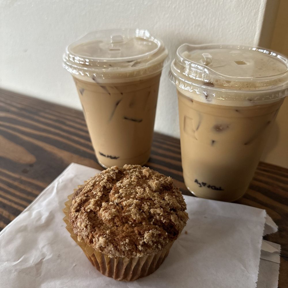 Yonder Coffee - Left: Iced Vanilla Latte with Oat milk, Right: Agave Love with Oat milk - Coffee & Tea Near Me - Northridge, California Yonder Coffee - Left: Iced Vanilla Latte with Oat milk, Right: Agave Love with Oat milk - Coffee & Tea Near Me - Northridge, California