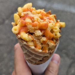 Here's The Scoop - Mac and cheese waffle cone!