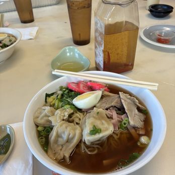 Hamura Saimin - XL Special and liquid gold - chili pepper water - Japanese Near Me - Lihue, Hawaii Hamura Saimin - XL Special and liquid gold - chili pepper water - Japanese Near Me - Lihue, Hawaii