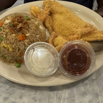 La Pho - Catfish (1pc), Shrimp (3pc) Basket with Seafood Fried Rice/ Com Chien Hai San - Vietnamese Near Me - Cypress, Texas
