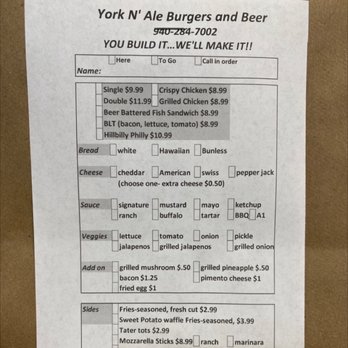 York N Ale - 7.22.22 Top of menu - Burgers Near Me - Valley View, Texas