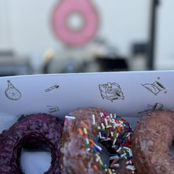 Sidecar Doughnuts & Coffee - Huckleberry, Birthday Cake and Strawberry buttermilk.