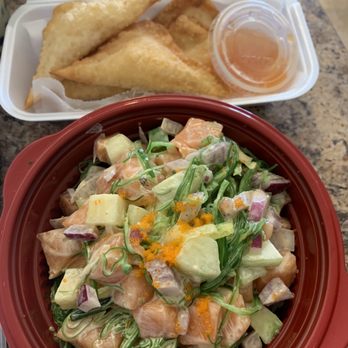 Aloha Hawaiian BBQ - 6 Piece Crab Rangoon and Salmon Bowl :) - Hawaiian Near Me - Pueblo, Colorado