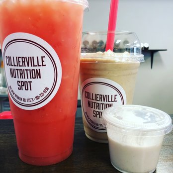 Collierville Nutrition Spot - Left to right: Princess Tea, Cinnamon Toast Crunch, and a Donut Hole Shot. - Juice Bars & Smoothies Near Me - Collierville, Tennessee Collierville Nutrition Spot - Left to right: Princess Tea, Cinnamon Toast Crunch, and a Donut Hole Shot. - Juice Bars & Smoothies Near Me - Collierville, Tennessee