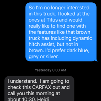 Amazing Autowoman - Heidi's response to my text - Car Brokers Near Me - Bellevue, Washington