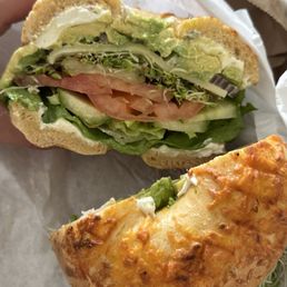 Veggie and Cream Cheese Sandwich on jalapeño cheddar bagel :) Veggie and Cream Cheese Sandwich on jalapeño cheddar bagel :)