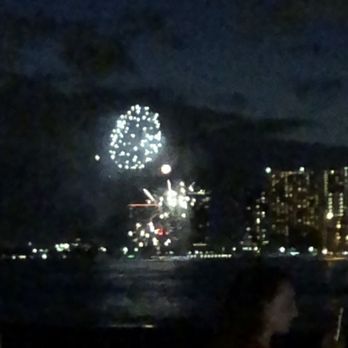 Barefoot Beach Cafe - Fireworks from the patio at barefoot beach cafe. - Breakfast & Brunch Near Me - Honolulu, Hawaii