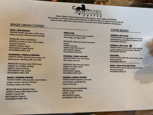 Menu photo 6 Panther Coffee Miami, FL