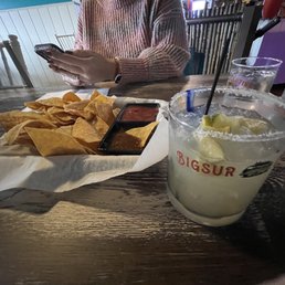 Chips and salsa with big sir margarita Chips and salsa with big sir margarita