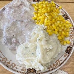 The Lyceum - Pork with gravy, corn, and mashed potatoes.