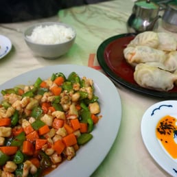 Prawn and pork dumpling and Spicy chicken