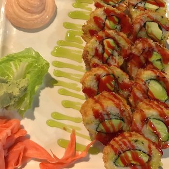 Sushi One - Custom made avocado roll - whole roll tempura fried - with mango kiwi sauce! So good. - Japanese Near Me - Naples, Florida