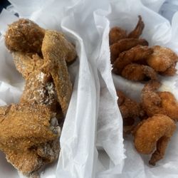 Hook Fish & Chicken - 4 piece fried wings and 10 fried shrimp