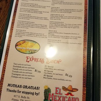 El Mexicano - the menu and prices - Seafood Near Me - Alamo, Tennessee