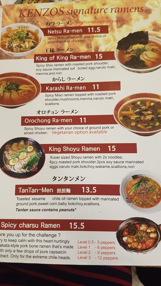 kenzo ramen menu