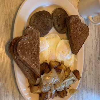 Breakfastime - Eggs with sausage, onion hash, wheat toast - Breakfast & Brunch Near Me - Winston-Salem, North Carolina