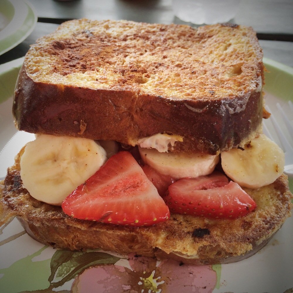 Arkville Bread & Breakfast - French toast with bananas and strawberries, but served with fake syrup :( - American Near Me - Arkville, New York