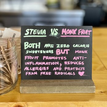 Kreation Organic - a sign that says stevia vs mom front both are zero calories - Juice Bars & Smoothies Near Me - West Hollywood, California Kreation Organic - a sign that says stevia vs mom front both are zero calories - Juice Bars & Smoothies Near Me - West Hollywood, California