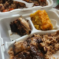 4 Seasons Jerk Center - Jerk and stewed brown chicken.