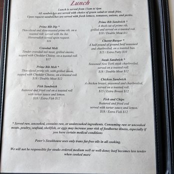 Peter's Steak House - Menu - Steakhouses Near Me - Isleton, California