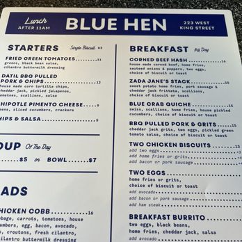 The Blue Hen Cafe - Front of menu - Southern Near Me - Saint Augustine, Florida The Blue Hen Cafe - Front of menu - Southern Near Me - Saint Augustine, Florida