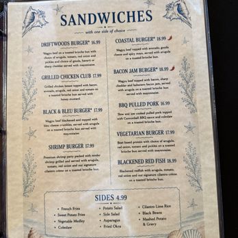 Driftwoods Coastal Grill - Sandwiches menu - Seafood Near Me - Titusville, Florida Driftwoods Coastal Grill - Sandwiches menu - Seafood Near Me - Titusville, Florida