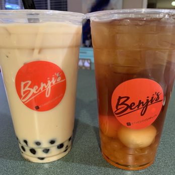 Benji's Bakery & Cafe - Milk tea with tapioca and Peach Don't Kill My Vibe - Bakeries Near Me - Anchorage, Alaska