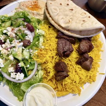 Charcoal Grill - Lamb tikka plate with rice and salad - Mediterranean Near Me - Glendale, Arizona