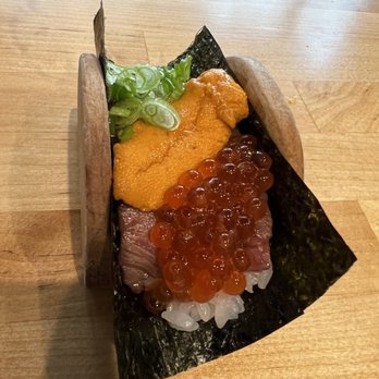 Sugo Hand Roll Bar - Ikura, uni, wagyu - This should be amazing, but it's just ok. Not worth it as you can barely taste the ingredients other than ikura. - Sushi Bars Near Me - Seattle, Washington Sugo Hand Roll Bar - Ikura, uni, wagyu - This should be amazing, but it's just ok. Not worth it as you can barely taste the ingredients other than ikura. - Sushi Bars Near Me - Seattle, Washington