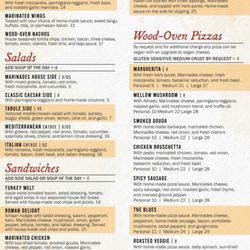 Marinades Pizza Bistro - Menu, right side up and in focus.