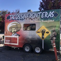 Tacos Sin Fronteras - Almost right across St. James Church along Thornton. Easy to miss during Fall and Winter cause it's right behind a tree in full bloom.