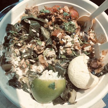 Five on Black - Frijoada Brazilian Stew, spring mix, rice, collard greens, lime wedge, cilantro, toasted cassava flour, cheese bread. - Fast Food Near Me - Billings, Montana
