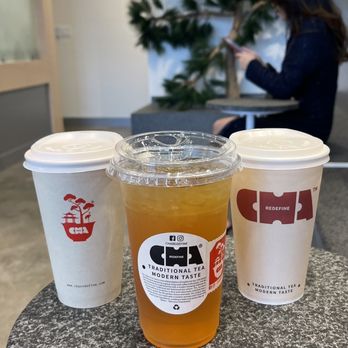 Cha Redefine - Iced Jasmine jade cha (front) $4.75 / Hot Refreshing peach chappuccino $5.5 / Cold Da-Hong-Pao chappuccino $5.5 - Tea Rooms Near Me - Rowland Heights , California Cha Redefine - Iced Jasmine jade cha (front) $4.75 / Hot Refreshing peach chappuccino $5.5 / Cold Da-Hong-Pao chappuccino $5.5 - Tea Rooms Near Me - Rowland Heights , California