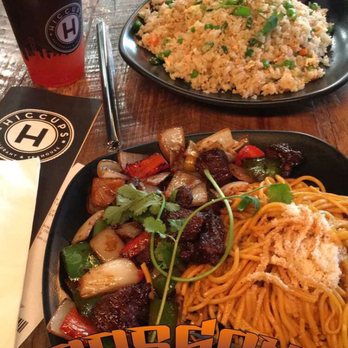 Hiccups Veo Cafe - Garlic noodles with Shaken Beef diced filet mignon and fried rice. - Asian Fusion Near Me - Carson, California Hiccups Veo Cafe - Garlic noodles with Shaken Beef diced filet mignon and fried rice. - Asian Fusion Near Me - Carson, California