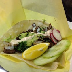 Tacos Don Hugo - Surf and turf taco. With hand made tortillas. Shrimp and asada.
