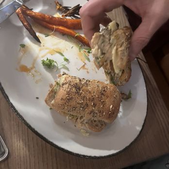 Pecan Craft Kitchen - PK Chicken Burger with Carrots as side, he ate so fast I could just stop him here to get a photo! Good sign. - Southern Near Me - St Johns, Florida