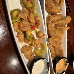 Wild West shrimp and Tonion apps. Both very tasty Wild West shrimp and Tonion apps. Both very tasty