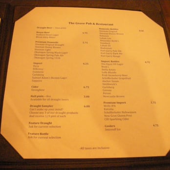 The Grove Pub & Restaurant - Drink menu~ - British Near Me - Winnipeg, Manitoba