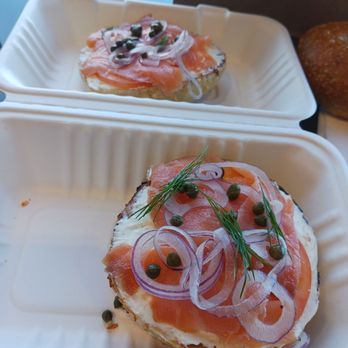Freedom Bagel Bakery - New York sandwich. Smoked Salmon, onions, tomato, capers, onion bagel, cream cheese - Bagels Near Me - Meridian, Idaho Freedom Bagel Bakery - New York sandwich. Smoked Salmon, onions, tomato, capers, onion bagel, cream cheese - Bagels Near Me - Meridian, Idaho